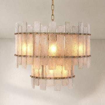 Glacis Modern Brass Chandelier - (Antique Brass Finish | Hand Blown Glass)