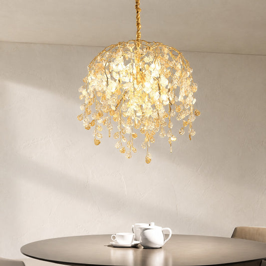 Glass Heart Leaf Branch Chandelier