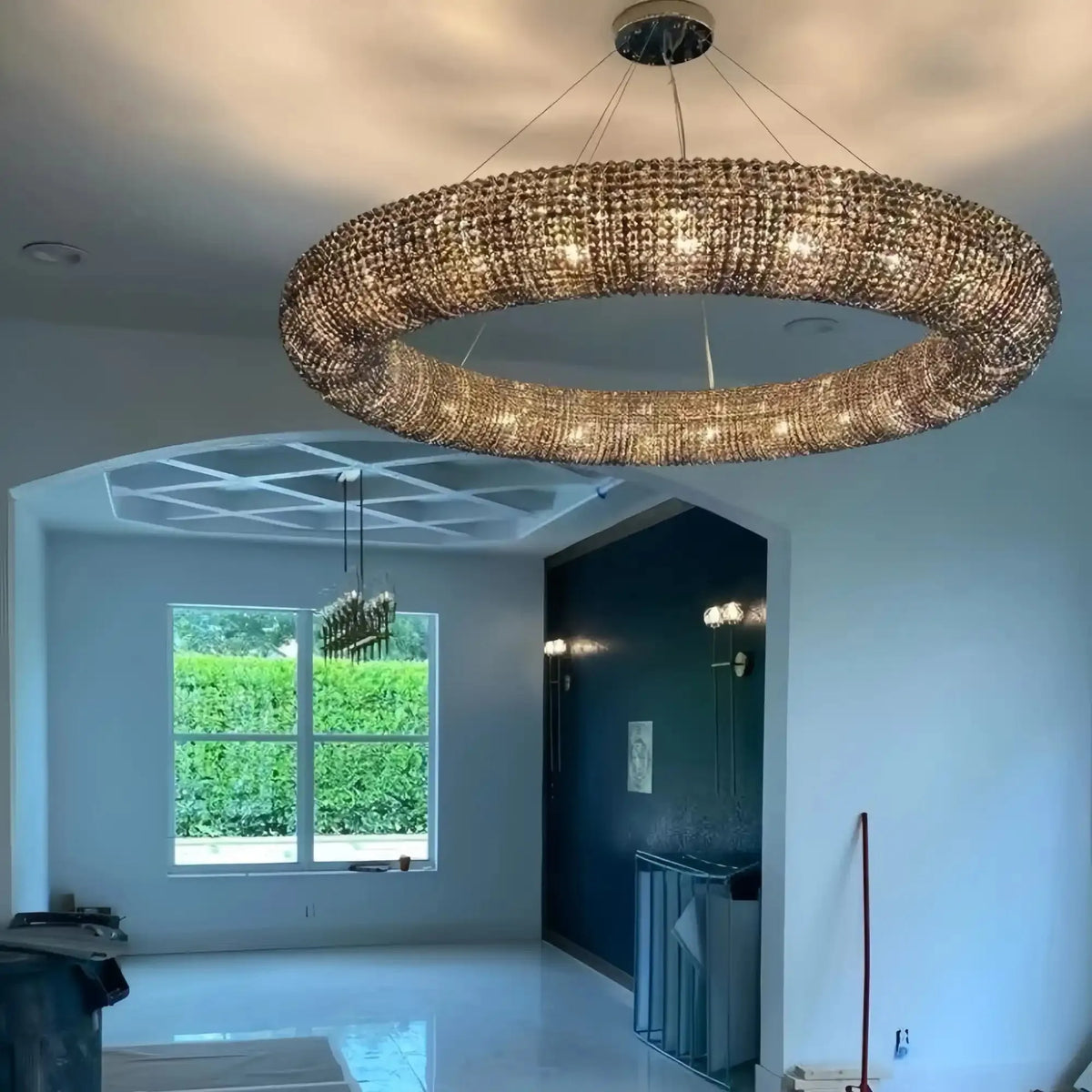 Halo Crystal Round Chandelier 32" 41" 60"-60”-Smoke-Lamer Lighting