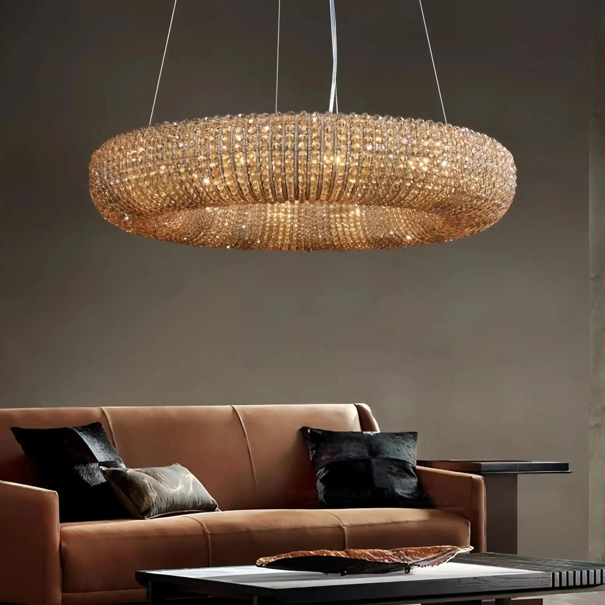 Halo Crystal Round Chandelier 32" 41" 60"-32”-Smoke-Lamer Lighting