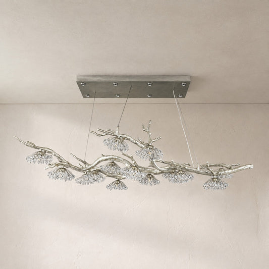 Hanasaku Crystal Bud Branch Fourteen-Light Oblong Chandelier