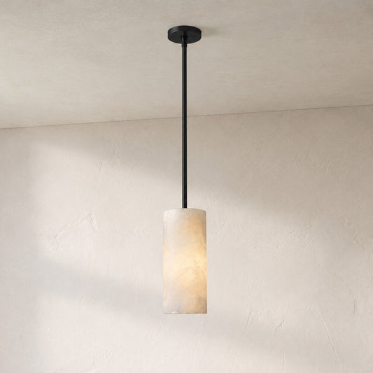 Hand Carved Alabaster Cylinder Pendant Light