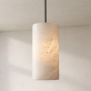 Hand Carved Alabaster Cylinder Pendant Light