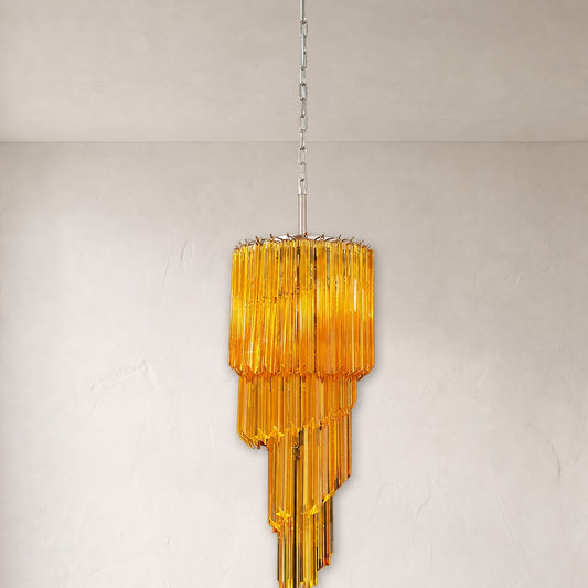 Hollywood Regency Amber Glass Chandelier, 15.7 inch