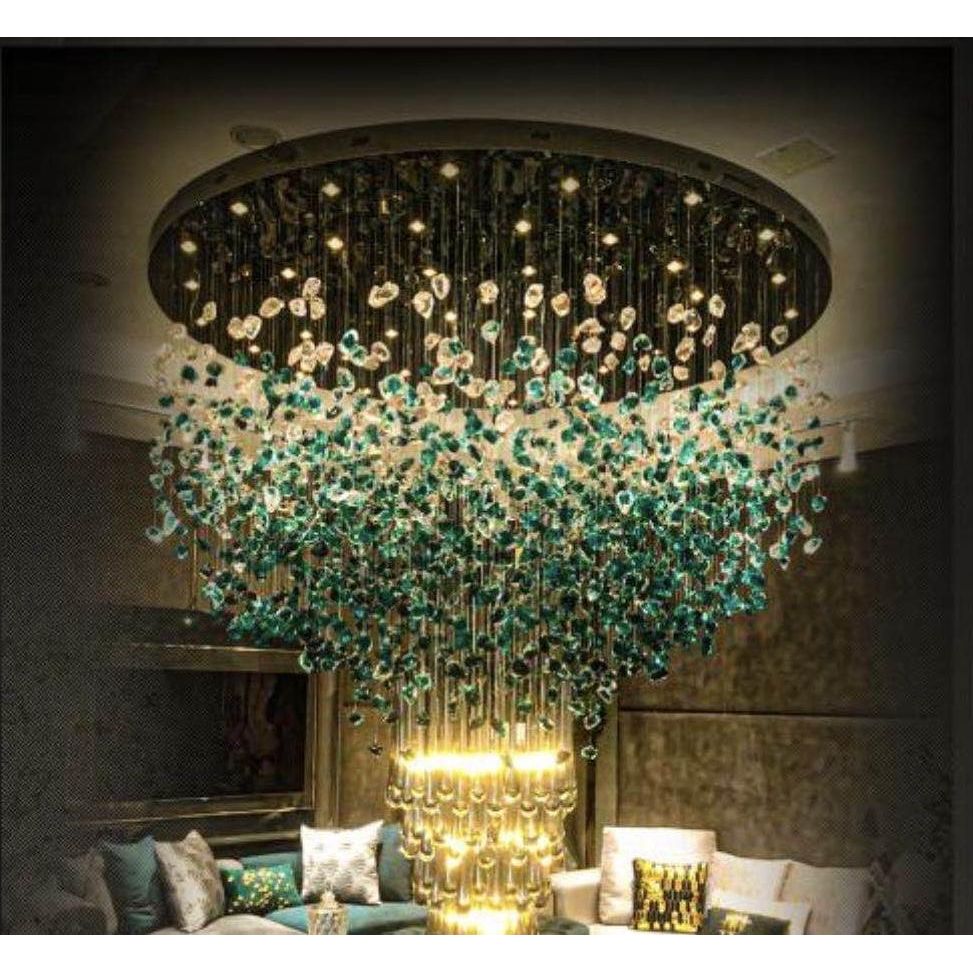 Lamer Lighting Azure Cascade Glass Chandelier - luxurious American master suite