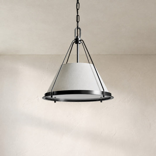 Industrial Brass Linen Drum Pendant Light, 17 inch