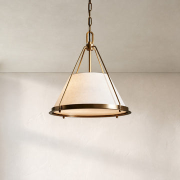 Industrial Brass Linen Drum Pendant Light, 17 inch