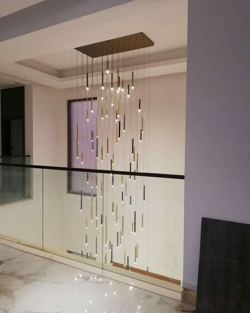 Bellini Square Tri-Tone Tubular Pendant Light Chandelier - Merlin Lamps