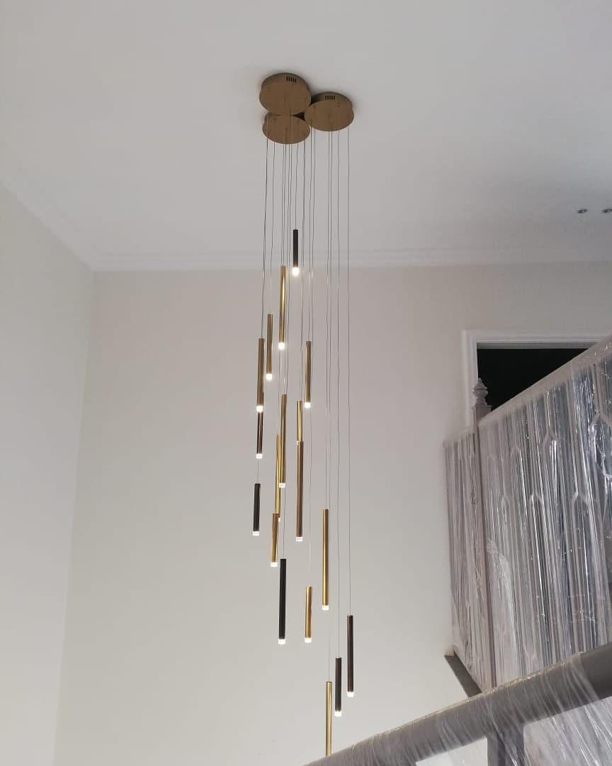 Bellini Square Tri-Tone Tubular Pendant Light Chandelier - Merlin Lamps