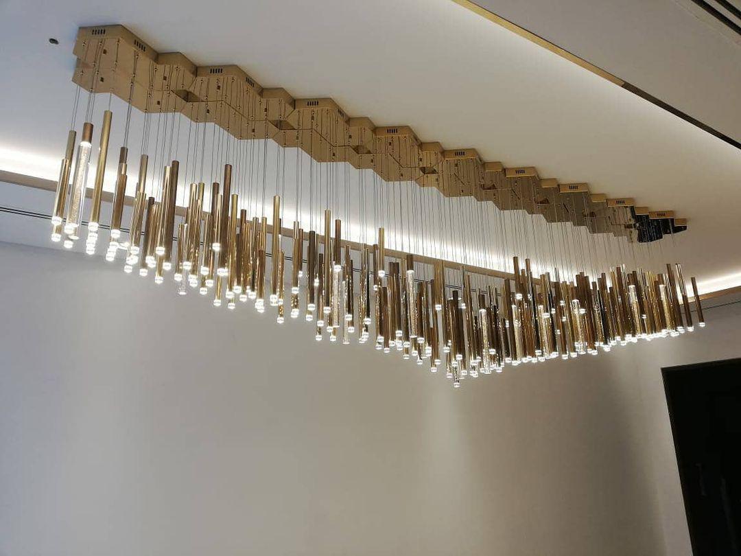 Bellini Square Tri-Tone Tubular Pendant Light Chandelier - Merlin Lamps