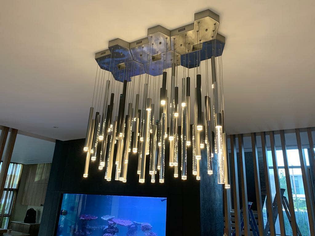 Bellini Square Tri-Tone Tubular Pendant Light Chandelier - Merlin Lamps