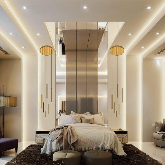 Bellini Square Tri-Tone Tubular Pendant Light Chandelier - Merlin Lamps