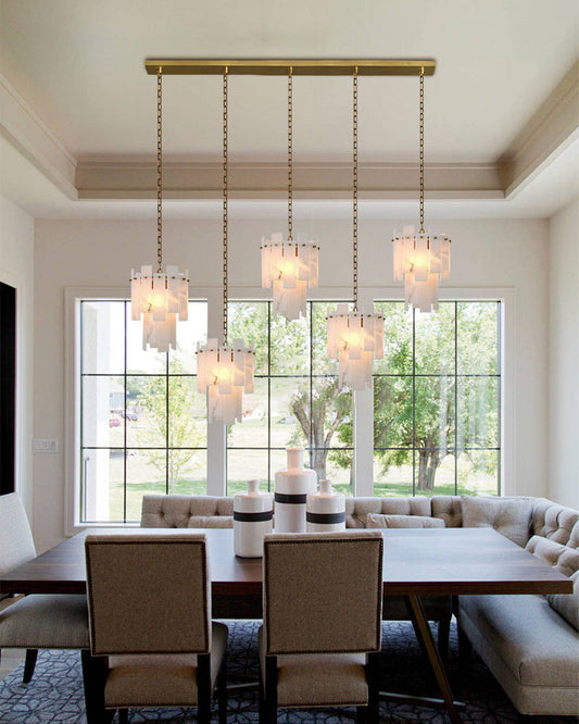 Tired Alabaster marble Cluster Chandelier 13" with adjustable chain