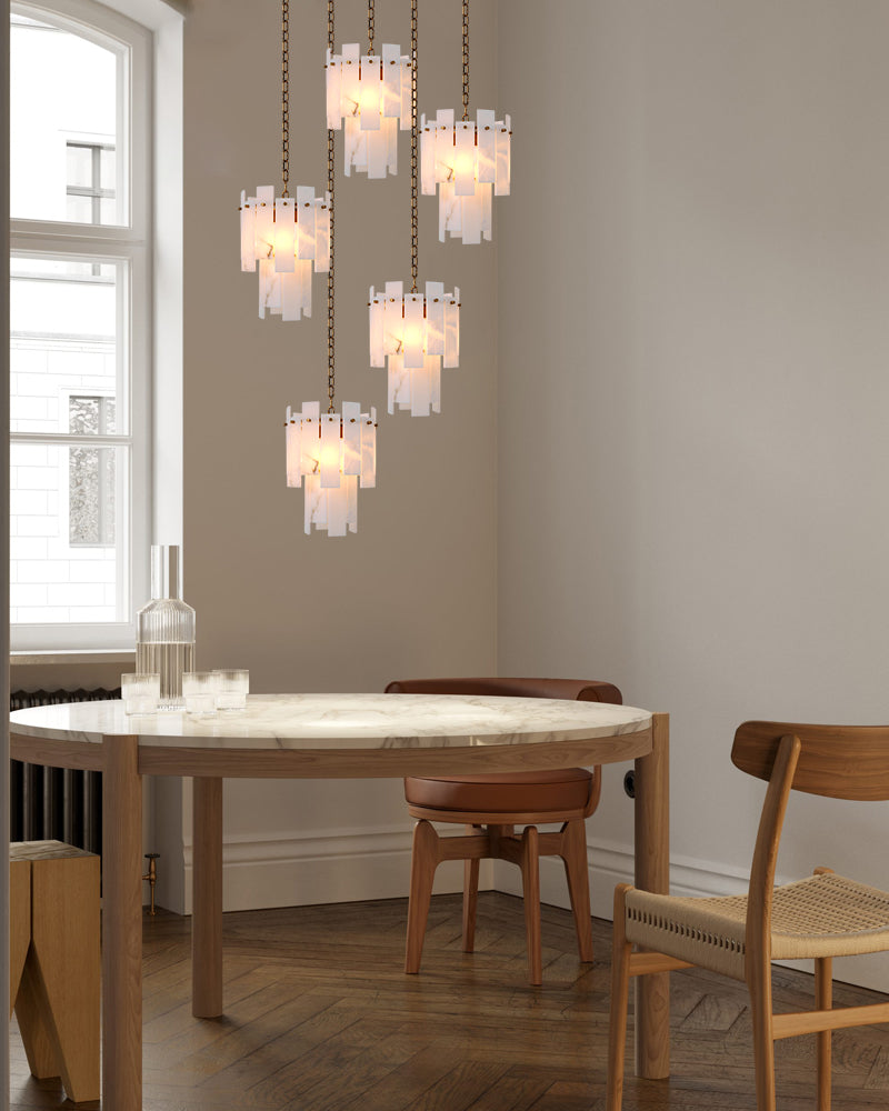 Tired Alabaster marble Cluster Chandelier 13" with adjustable chain