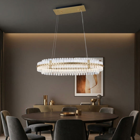LA Aquinox 2-Tier Oval Crystal Ring LED Chandelier
