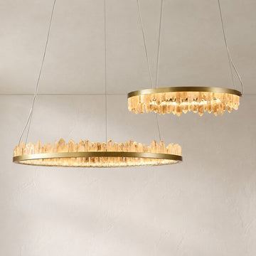 LA Round Luxury Clear Geode Quartz Crystal Hanging Chandelier