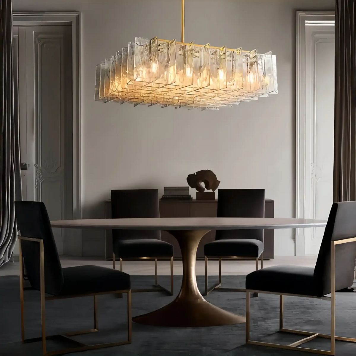 Lattic Clear/Smoke Class Square Chandelier 37'' For living room-Brass-Smoke-Lamer Lighting
