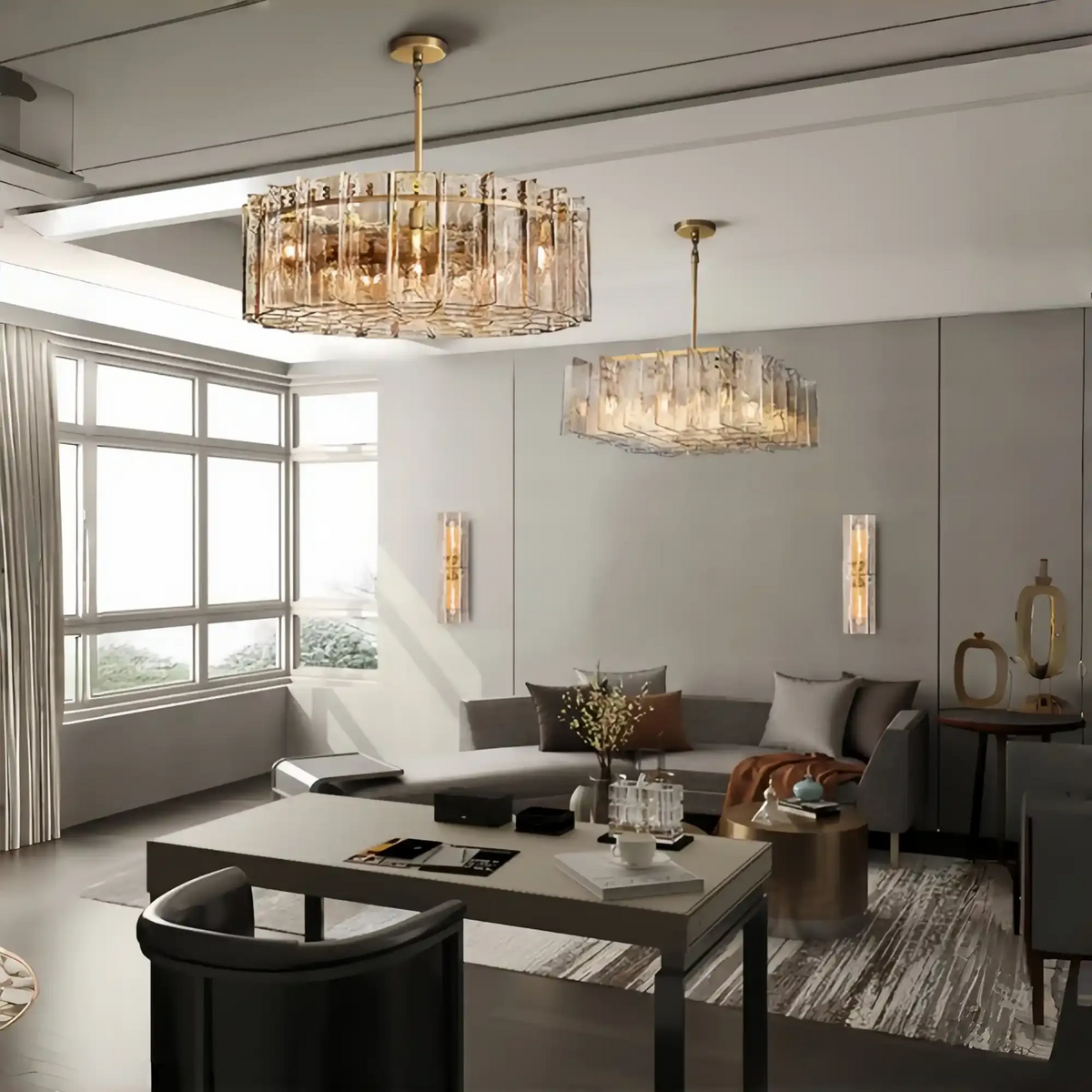 Lattic Clear/Smoke Class Square Chandelier 37'' For living room-Lamer Lighting