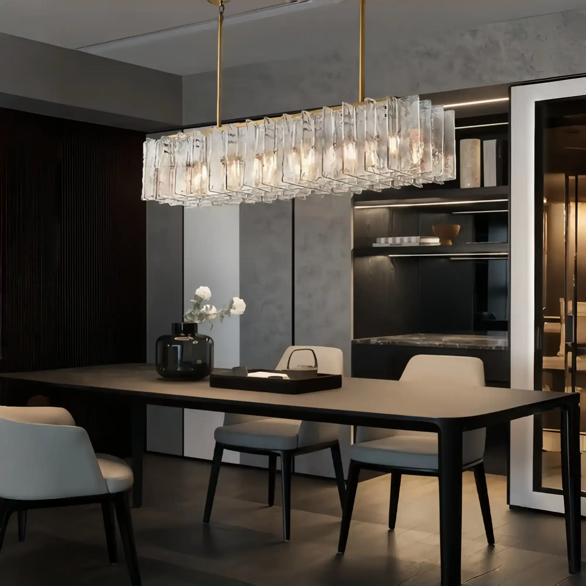 Lattic Smoke Glass Rectangular Chandelier 49'' 67''-Lamer Lighting