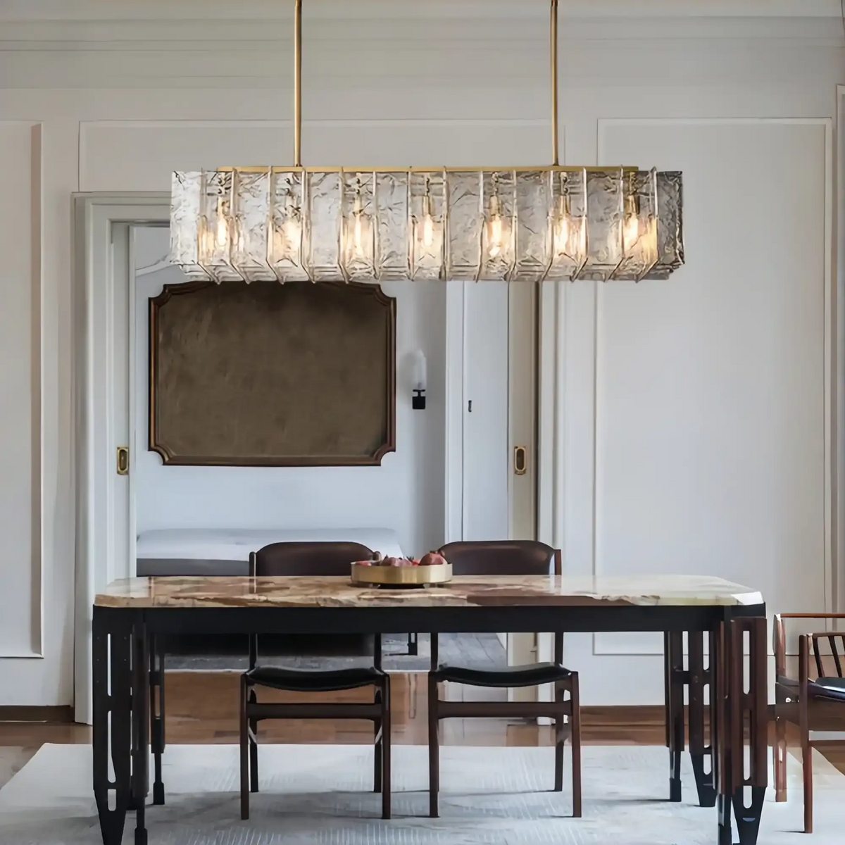 Lattic Smoke Glass Rectangular Chandelier 49'' 67''-Lamer Lighting