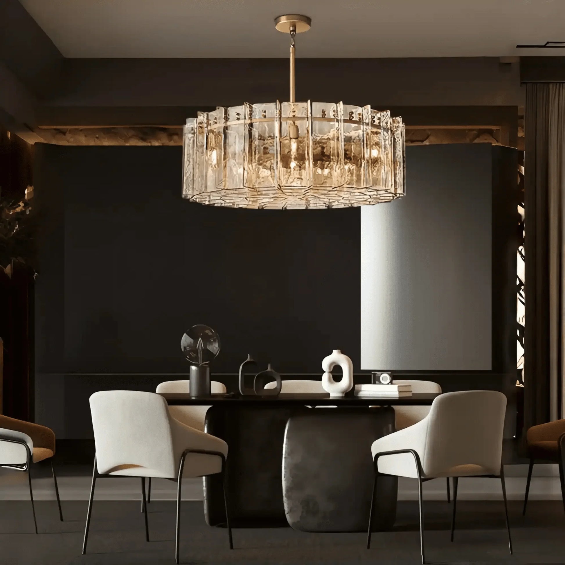Lattic Smoke Glass Round Chandelier 36'' 48'' - 48''ClearLacquered Burnished BrassLamer Lighting