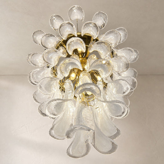 Mid-Century Brass Murano Glass Tiered Chandelier, 25.98 Inch
