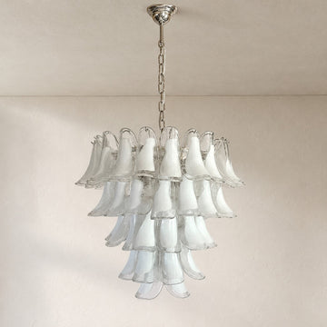 Mid-Century Brass Murano Glass Tiered Chandelier, 25.98 Inch