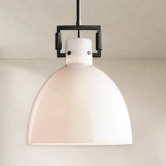 Mid-Century Milk Glass Pendant Light, 10 inch