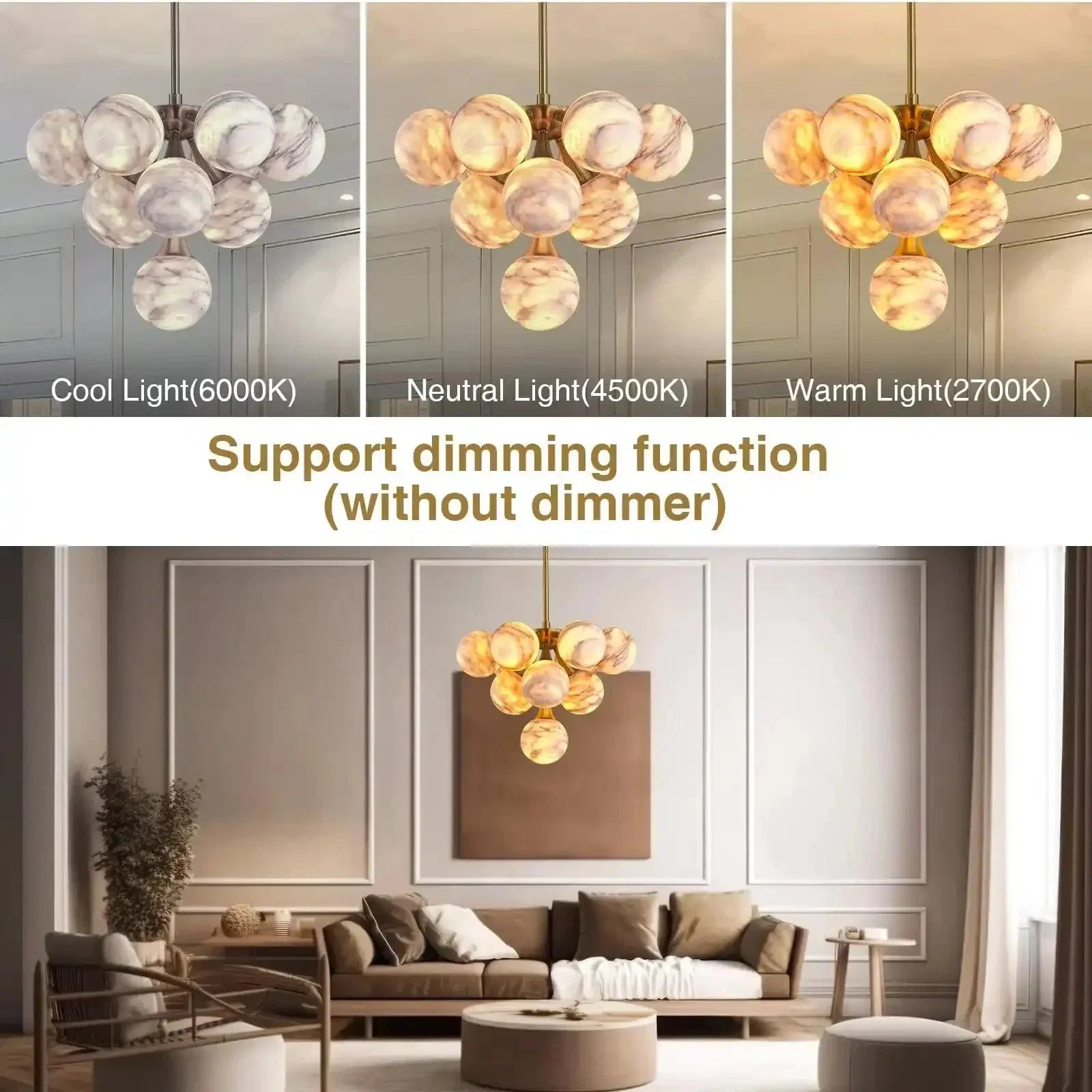 Mid Century Modern Sputnik 12 Light Gold Alabaster Globe Chandelier | Lamer Lighting (33)