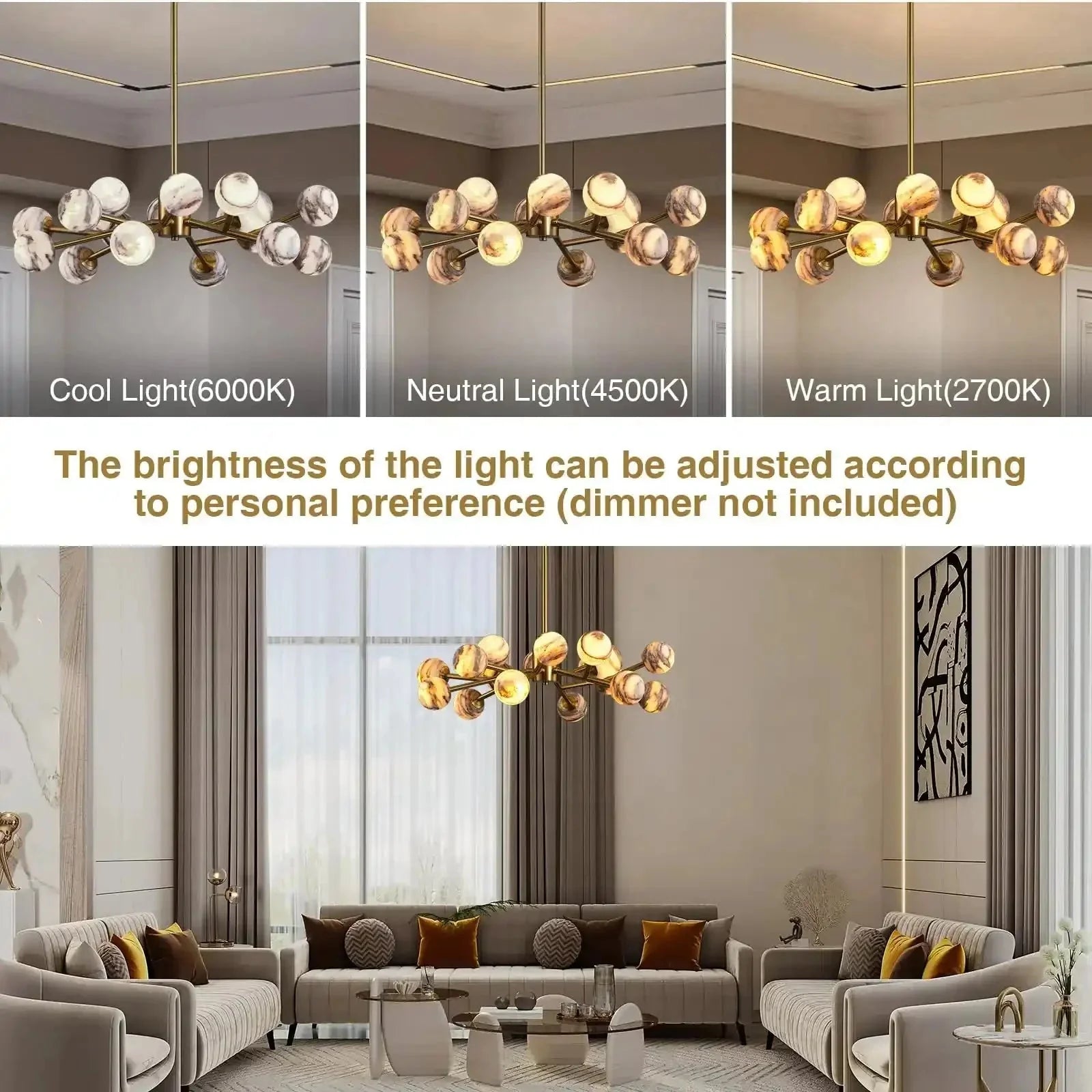 Mid Century Modern Sputnik 12 Light Gold Alabaster Globe Chandelier | Lamer Lighting (18)