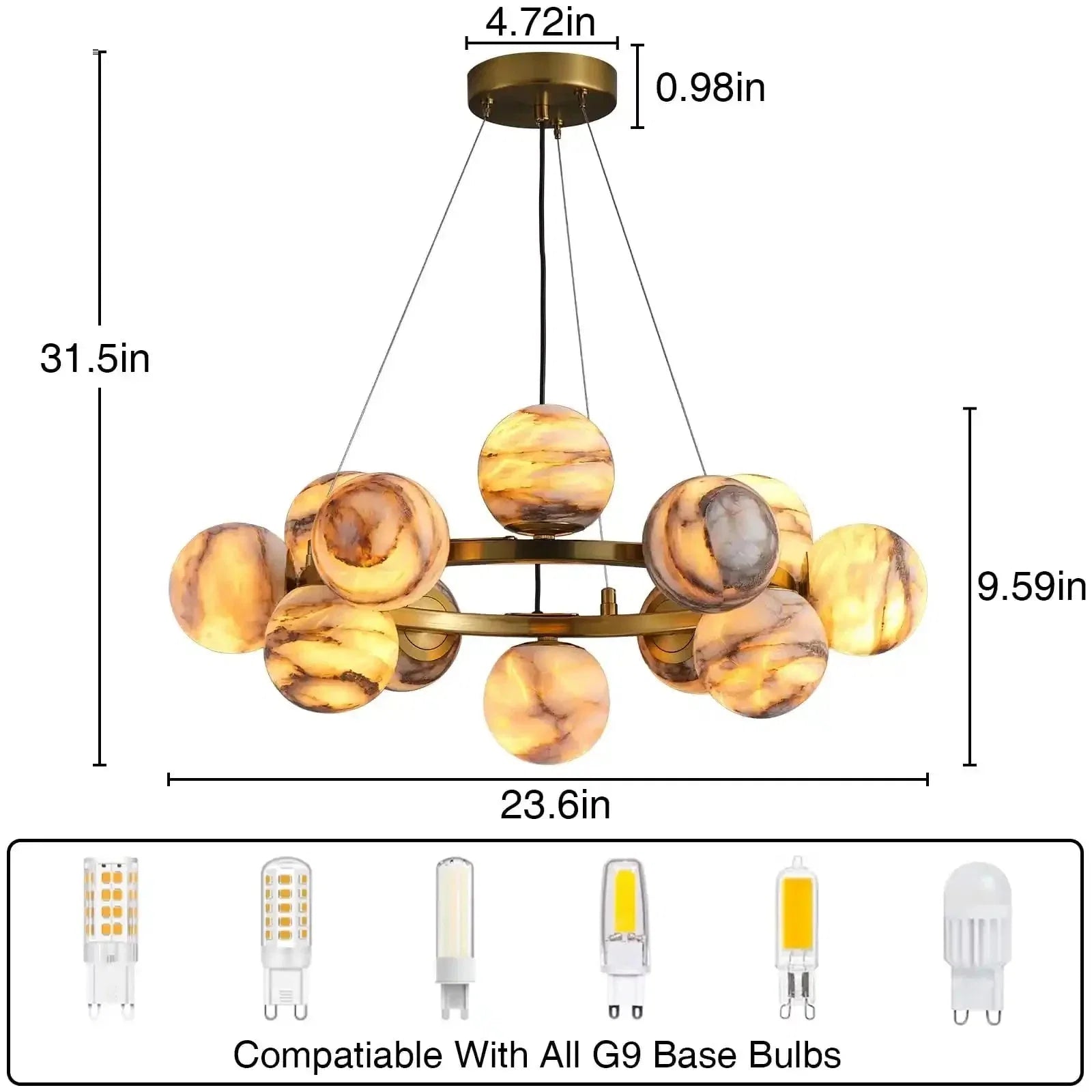 Mid Century Modern Sputnik 12 Light Gold Alabaster Globe Chandelier | Lamer Lighting (26)