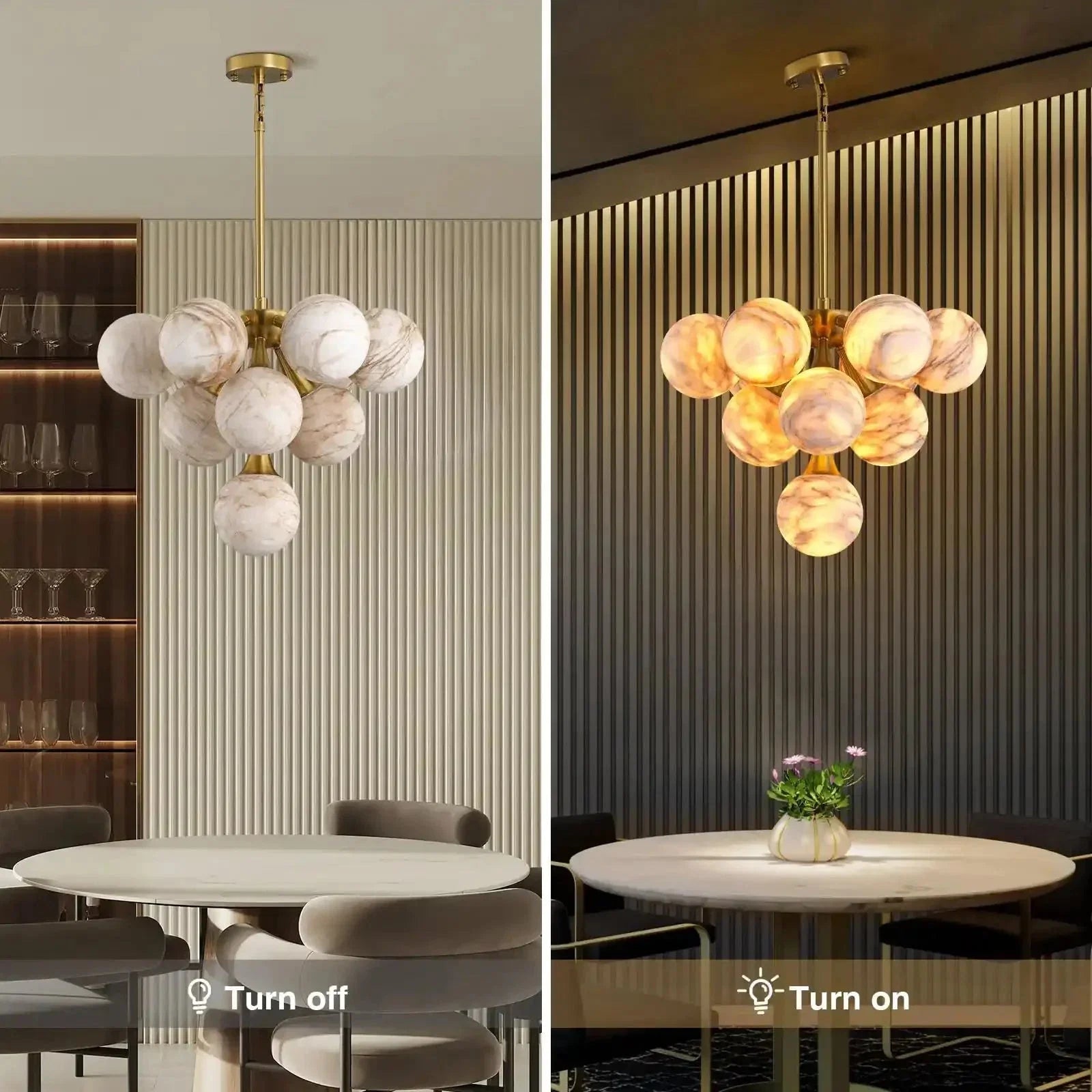 Mid Century Modern Sputnik 12 Light Gold Alabaster Globe Chandelier | Lamer Lighting (20)