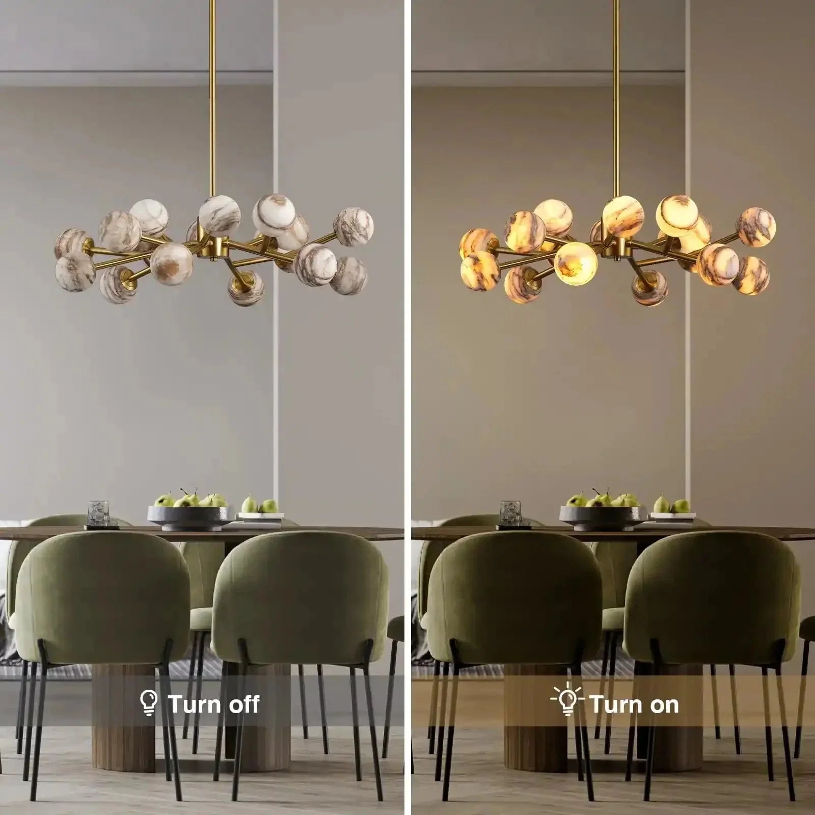 Mid Century Modern Sputnik 12 Light Gold Alabaster Globe Chandelier | Lamer Lighting (15)
