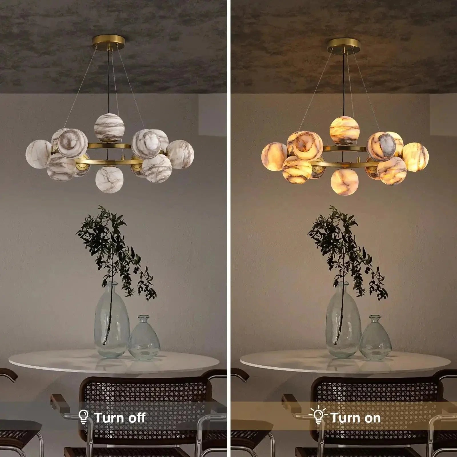 Mid Century Modern Sputnik 12 Light Gold Alabaster Globe Chandelier | Lamer Lighting (12)