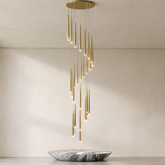 Minimalism Foyer Staircase Chandelier Ceiling Pendant Lighting Fixture For Living Room Entryway In Gold/ Black Finish