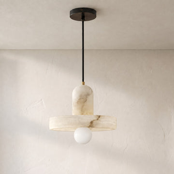 Minimalist Alabaster 1-Light Disc Pendant Light, 7.9 inch