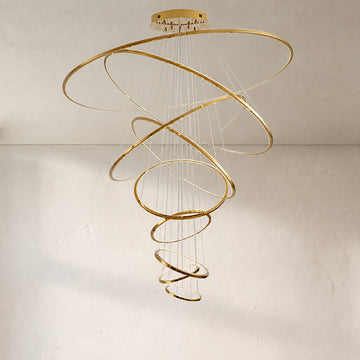 Minimalist Gold Tiered Ring LED Chandelier