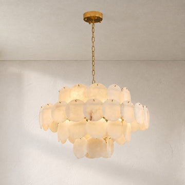 Modern Alabaster 12-Light Round Chandelier, 31.5 inch