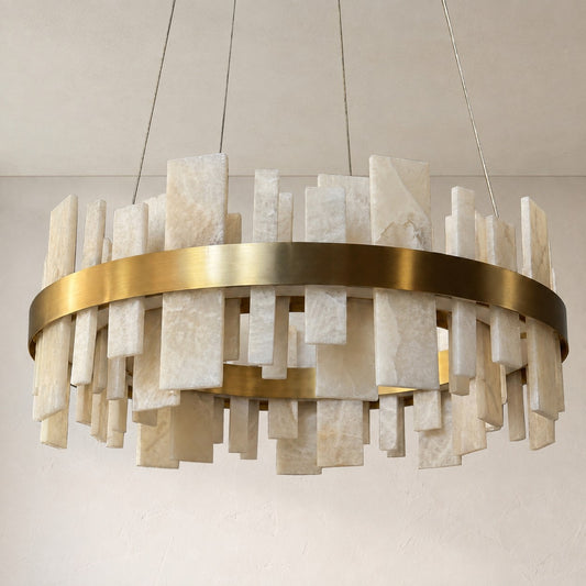 Modern Alabaster and Brass Chandelier, 24 inch