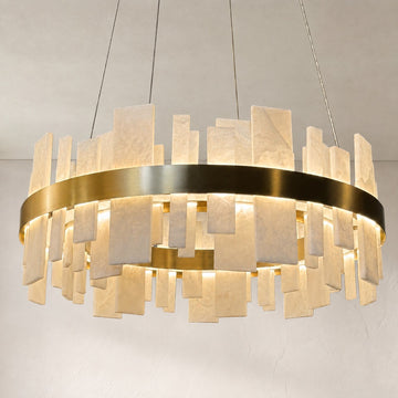 Modern Alabaster and Brass Chandelier, 24 inch