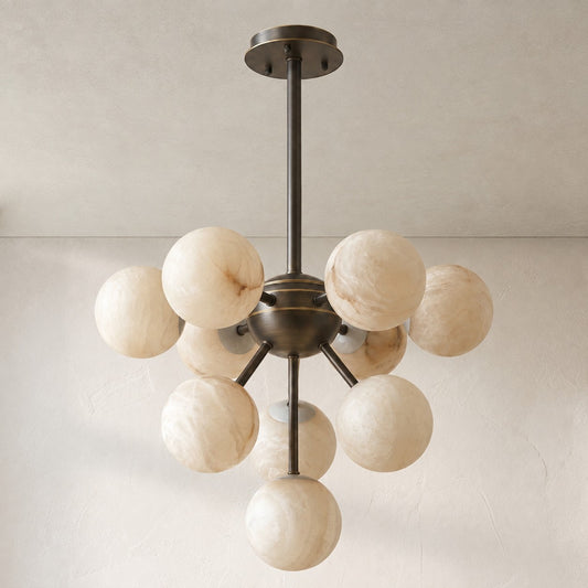 Modern Alabaster and Brass Cluster Pendant Light