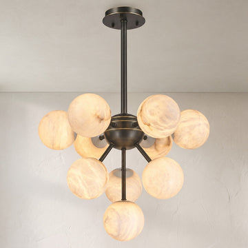 Modern Alabaster and Brass Cluster Pendant Light