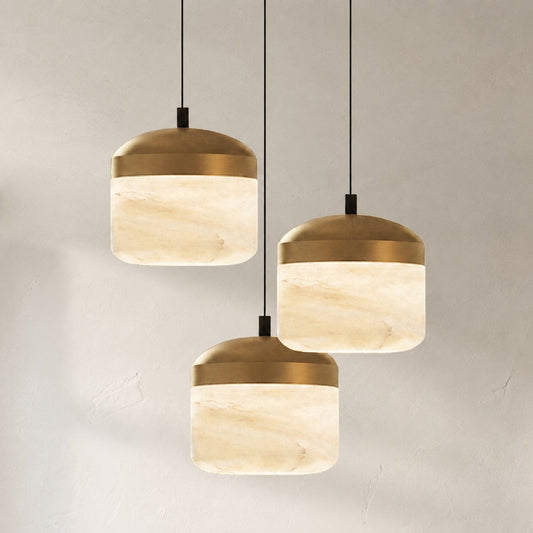 Modern Alabaster Brass 3-Light Pendant Light, 16.5 inch