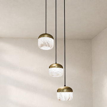 Modern Alabaster Brass 3-Light Pendant Light, 16.5 inch