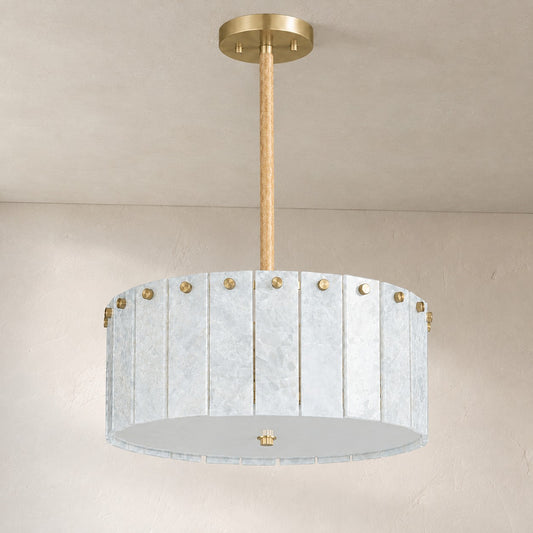 Modern Azure Crystal Stone 5-Light Drum Chandelier, 15.7 Inch