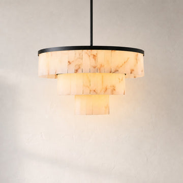 Modern Black Alabaster 3-Tier Round Chandelier, 34.3 inch