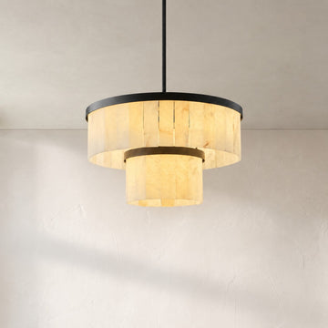 Modern Black Alabaster 9-Light Tiered Chandelier, 24 inch