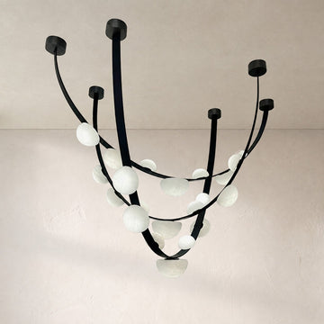 Modern Black Alabaster Chandelier, 74 Inch