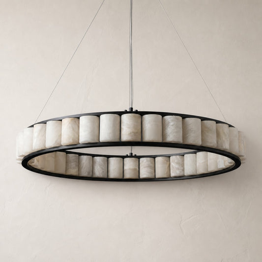 Modern Black Alabaster Ring Chandelier, 24 inch