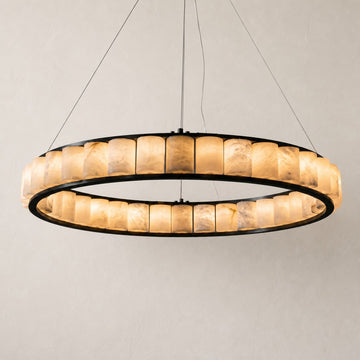 Modern Black Alabaster Ring Chandelier, 24 inch